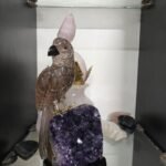 The Dusk Watcher - Smoky Quartz Bird on Amethyst Base