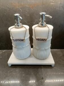 White Marble Soap Dispenser Lotus