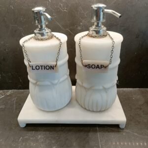 White Marble Soap Dispenser Lotus