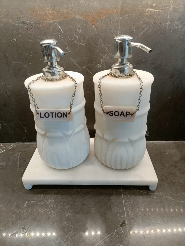 White Marble Soap Dispenser Lotus