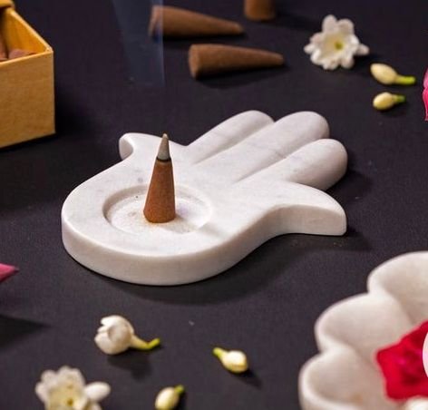 White Marble Incense Holder Hand