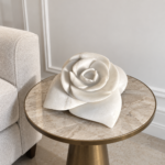 The Gulab - Hand-carved white marble rose sculpture from single block - OPH Opulent Homes