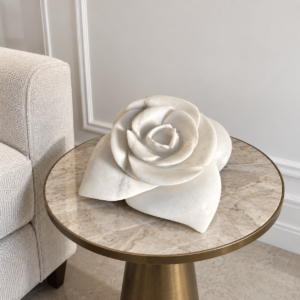 The Gulab - Hand-carved white marble rose sculpture from single block - OPH Opulent Homes