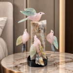 The Aurora Flock - Labradorite and Fluorite Birds on Agate Base