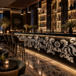 Artisanal Hand-Etched Marble for Bar Facades