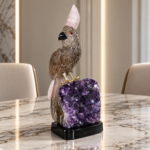 The Dusk Watcher - Smoky Quartz Bird on Amethyst Base