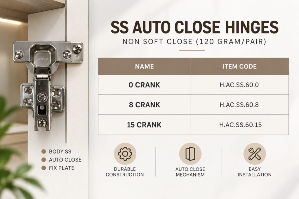 SS Auto Close Hinges - Non Soft Close