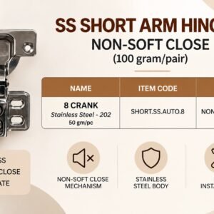 SS Short Arm Hinges - Non-Soft Close